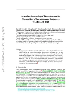 Attentive fine-tuning of Transformers for Translation of low-resourced
  languages @LoResMT 2021