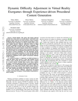 Dynamic Difficulty Adjustment in Virtual Reality Exergames through
  Experience-driven Procedural Content Generation