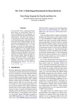 Mr. TyDi: A Multi-lingual Benchmark for Dense Retrieval