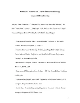 Multi defect detection and analysis of electron microscopy images with
  deep learning