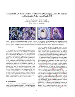 Controlled GAN-Based Creature Synthesis via a Challenging Game Art
  Dataset -- Addressing the Noise-Latent Trade-Off