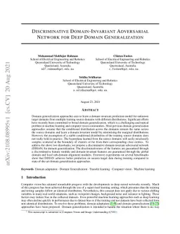 Discriminative Domain-Invariant Adversarial Network for Deep Domain
  Generalization