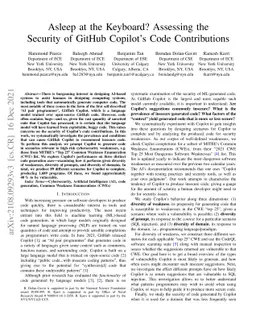 Asleep at the Keyboard? Assessing the Security of GitHub Copilot's Code
  Contributions