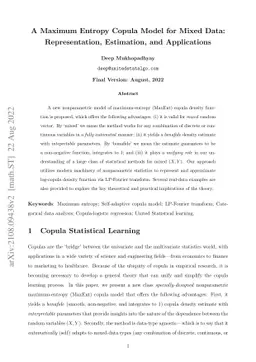 A Maximum Entropy Copula Model for Mixed Data: Representation,
  Estimation, and Applications