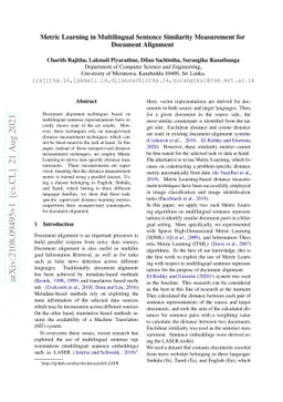 Metric Learning in Multilingual Sentence Similarity Measurement for
  Document Alignment