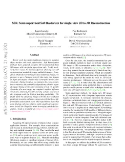 SSR: Semi-supervised Soft Rasterizer for single-view 2D to 3D
  Reconstruction