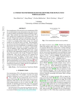 A Unified Transformer-based Framework for Duplex Text Normalization