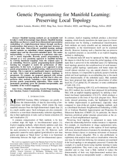 Genetic Programming for Manifold Learning: Preserving Local Topology