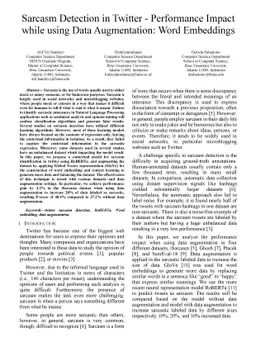 Sarcasm Detection in Twitter -- Performance Impact while using Data
  Augmentation: Word Embeddings