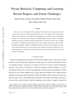 Private Retrieval, Computing and Learning: Recent Progress and Future
  Challenges