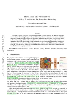 Multi-Head Self-Attention via Vision Transformer for Zero-Shot Learning