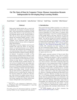 On The State of Data In Computer Vision: Human Annotations Remain
  Indispensable for Developing Deep Learning Models