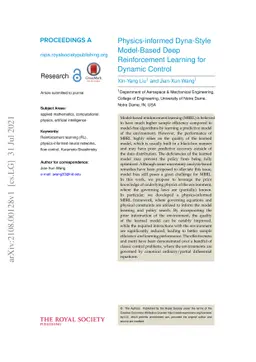 Physics-informed Dyna-Style Model-Based Deep Reinforcement Learning for
  Dynamic Control