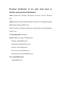 Wood-leaf classification of tree point cloud based on intensity and
  geometrical information
