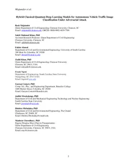 Hybrid Classical-Quantum Deep Learning Models for Autonomous Vehicle
  Traffic Image Classification Under Adversarial Attack