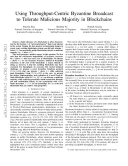 Using Throughput-Centric Byzantine Broadcast to Tolerate Malicious
  Majority in Blockchains