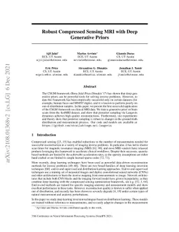 Robust Compressed Sensing MRI with Deep Generative Priors