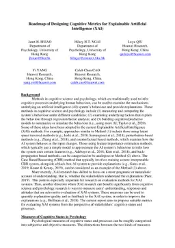 Roadmap of Designing Cognitive Metrics for Explainable Artificial
  Intelligence (XAI)