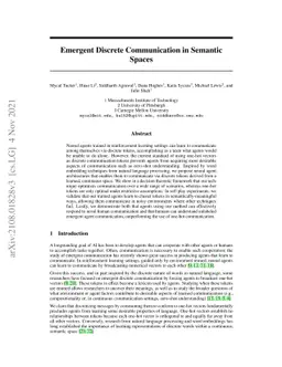 Emergent Discrete Communication in Semantic Spaces