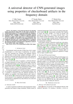 A universal detector of CNN-generated images using properties of
  checkerboard artifacts in the frequency domain