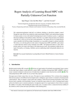 Regret Analysis of Learning-Based MPC with Partially-Unknown Cost
  Function