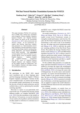 WeChat Neural Machine Translation Systems for WMT21