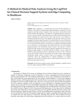 A Method for Medical Data Analysis Using the LogNNet for Clinical
  Decision Support Systems and Edge Computing in Healthcare