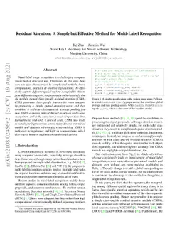 Residual Attention: A Simple but Effective Method for Multi-Label
  Recognition