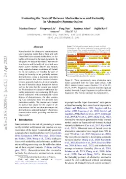 Evaluating the Tradeoff Between Abstractiveness and Factuality in
  Abstractive Summarization