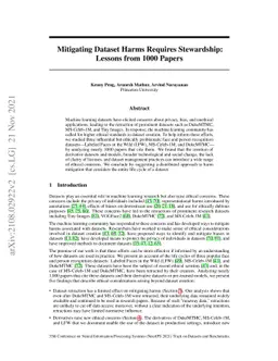 Mitigating Dataset Harms Requires Stewardship: Lessons from 1000 Papers