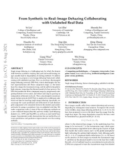 From Synthetic to Real: Image Dehazing Collaborating with Unlabeled Real
  Data