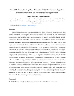 RockGPT: Reconstructing three-dimensional digital rocks from single
  two-dimensional slice from the perspective of video generation
