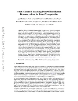 What Matters in Learning from Offline Human Demonstrations for Robot
  Manipulation