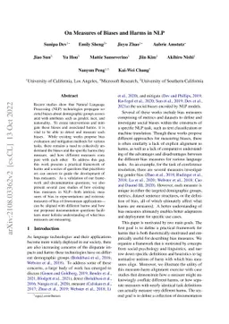 On Measures of Biases and Harms in NLP