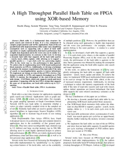A High Throughput Parallel Hash Table on FPGA using XOR-based Memory