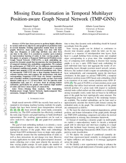 Missing Data Estimation in Temporal Multilayer Position-aware Graph
  Neural Network (TMP-GNN)