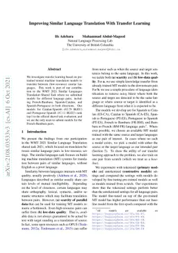 Improving Similar Language Translation With Transfer Learning