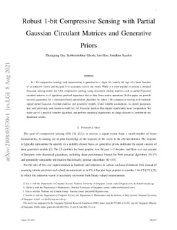 Robust 1-bit Compressive Sensing with Partial Gaussian Circulant
  Matrices and Generative Priors