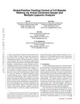Global-Position Tracking Control of 3-D Bipedal Walking via Virtual
  Constraint Design and Multiple Lyapunov Analysis