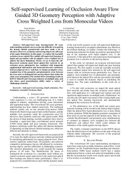 Self-supervised Learning of Occlusion Aware Flow Guided 3D Geometry
  Perception with Adaptive Cross Weighted Loss from Monocular Videos
