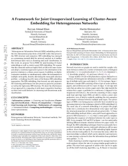 A Framework for Joint Unsupervised Learning of Cluster-Aware Embedding
  for Heterogeneous Networks
