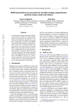 BERT-based distractor generation for Swedish reading comprehension
  questions using a small-scale dataset