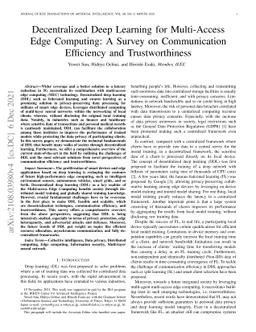 Decentralized Deep Learning for Multi-Access Edge Computing: A Survey on
  Communication Efficiency and Trustworthiness