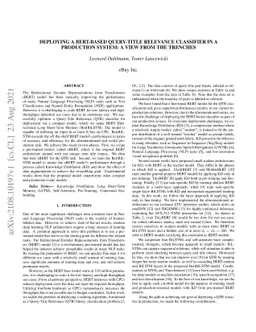 Deploying a BERT-based Query-Title Relevance Classifier in a Production
  System: a View from the Trenches