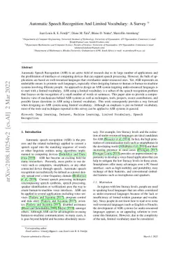 Automatic Speech Recognition And Limited Vocabulary: A Survey