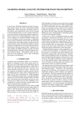 Learning Sparse Analytic Filters for Piano Transcription