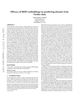 Efficacy of BERT embeddings on predicting disaster from Twitter data