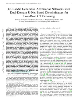 DU-GAN: Generative Adversarial Networks with Dual-Domain U-Net Based
  Discriminators for Low-Dose CT Denoising