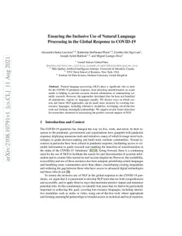 Ensuring the Inclusive Use of Natural Language Processing in the Global
  Response to COVID-19