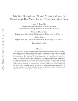 Adaptive Group Lasso Neural Network Models for Functions of Few
  Variables and Time-Dependent Data